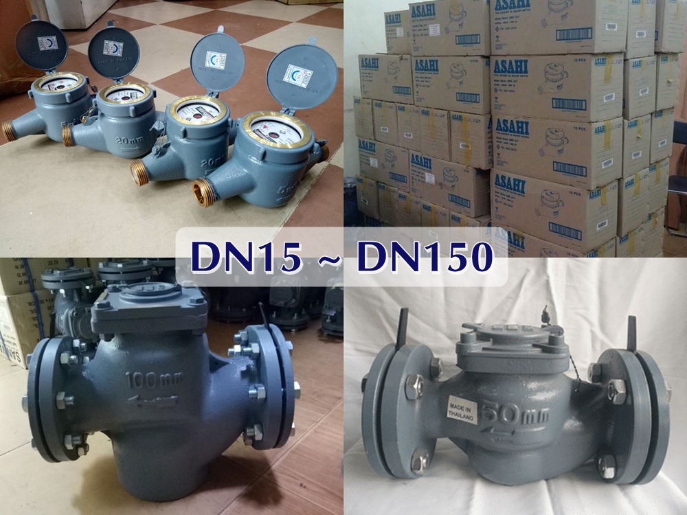 đồng hồ nước Asahi đa dạng kích thước 