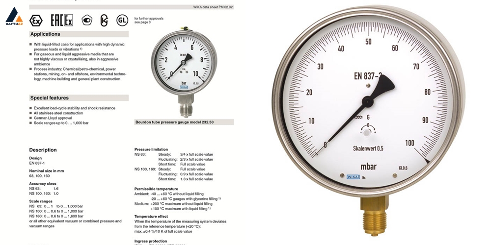 Thông số kỹ thuật Wika pressure gauge