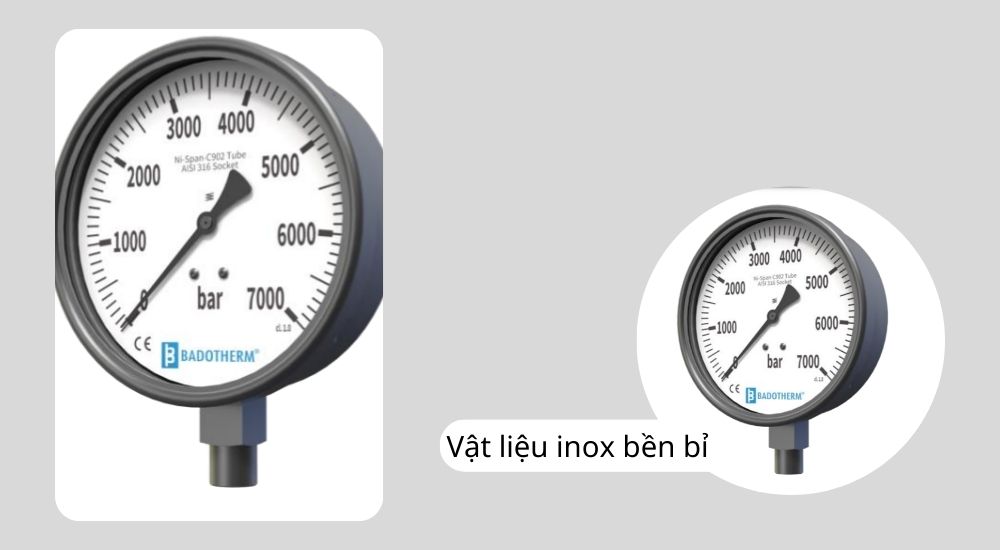 Đồng hồ áp suất Badotherm BDT18HP độ bền cao