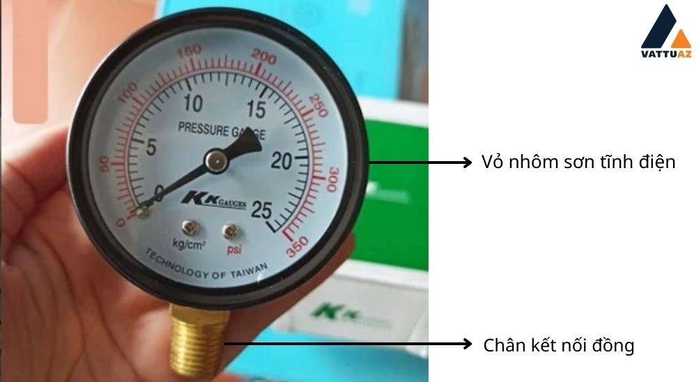 2. Đồng hồ áp suất KK Gauges vỏ nhôm, chân đồng