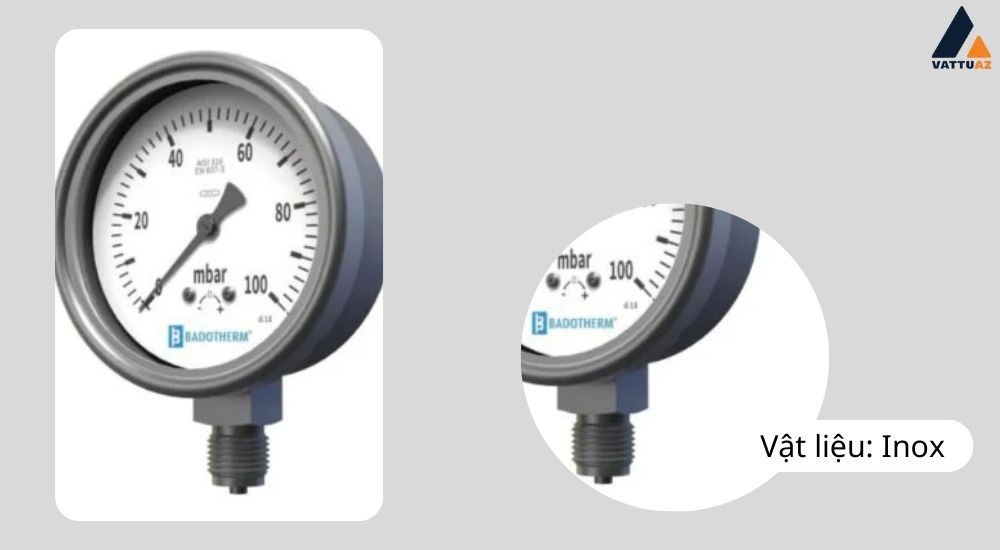 Đồng hồ áp suất Badotherm BDT9-18 chế tạo từ vật liệu inox