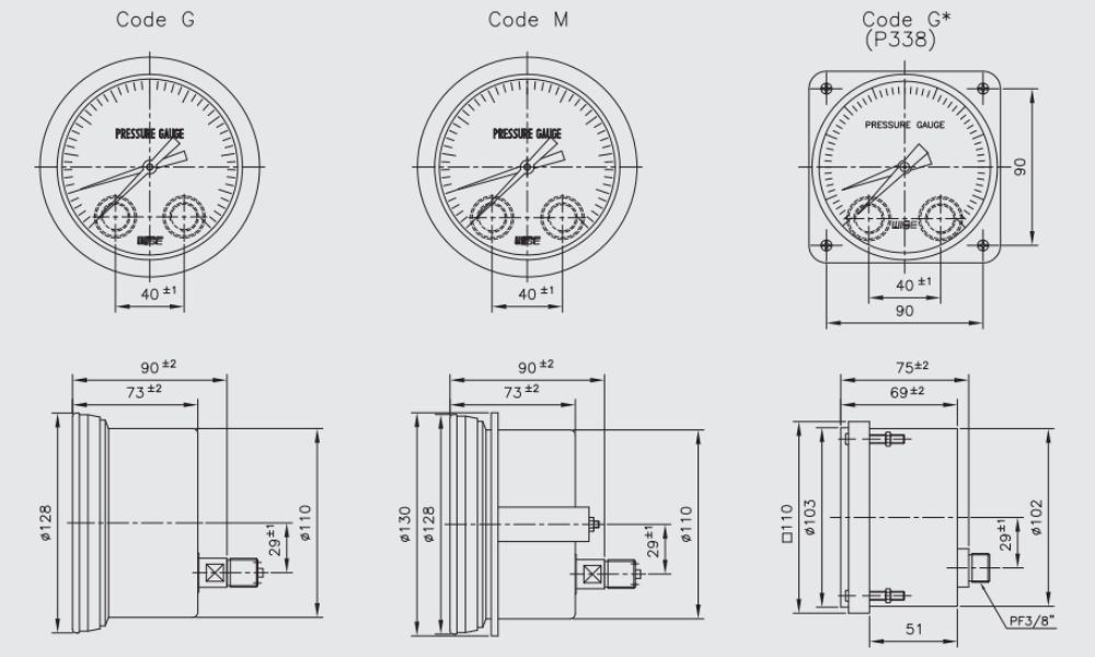 Vật liệu và tiêu chuẩn kết nối của đồng hồ áp suất Wise P336