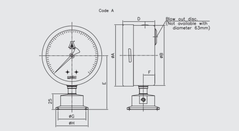 Chân kết nối của đồng hồ áp suất Wise P752