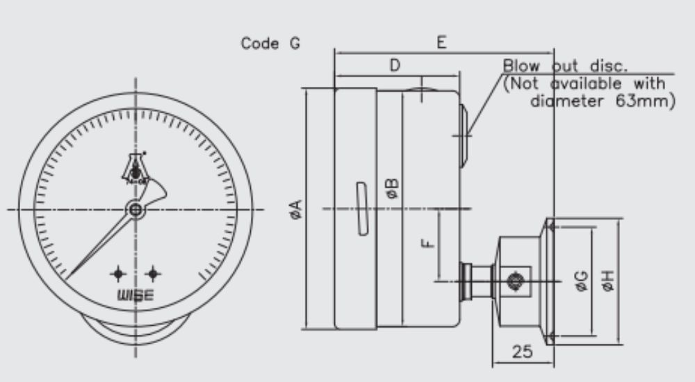 Chân kết nối của đồng hồ áp suất Wise P752