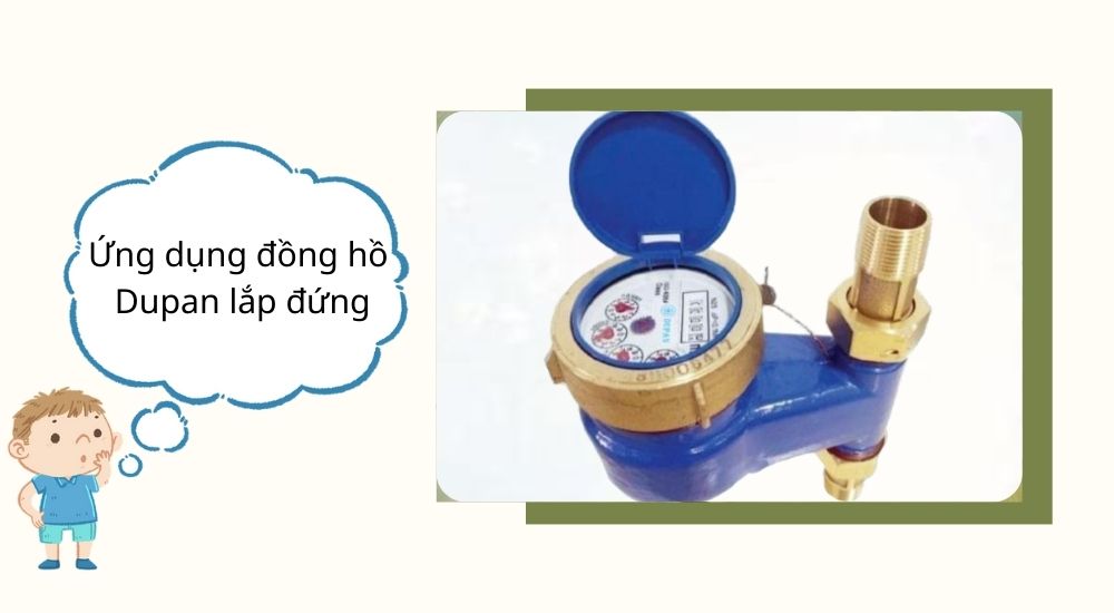 Ứng dụng đồng hồ Dupan thân gang lắp đứng nối ren