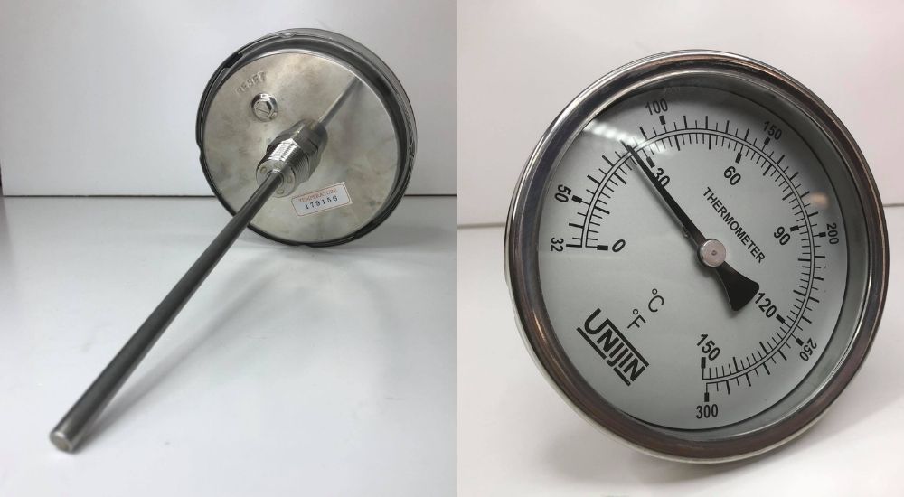Đồng hồ nhiệt Unijin vỏ inox chân sau
