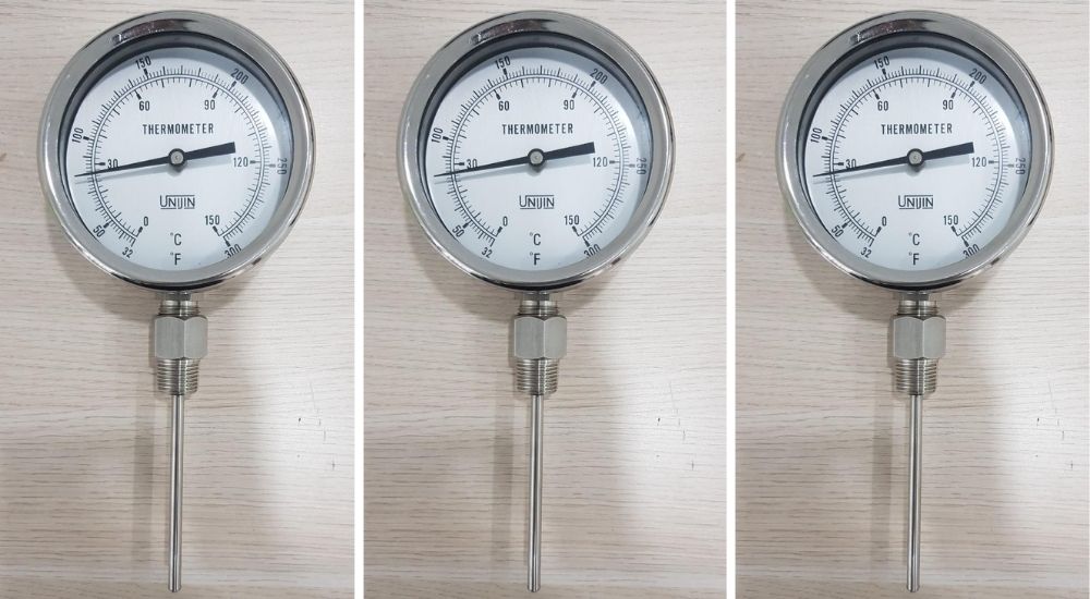 Đồng hồ nhiệt Unijin vỏ inox chân đứng