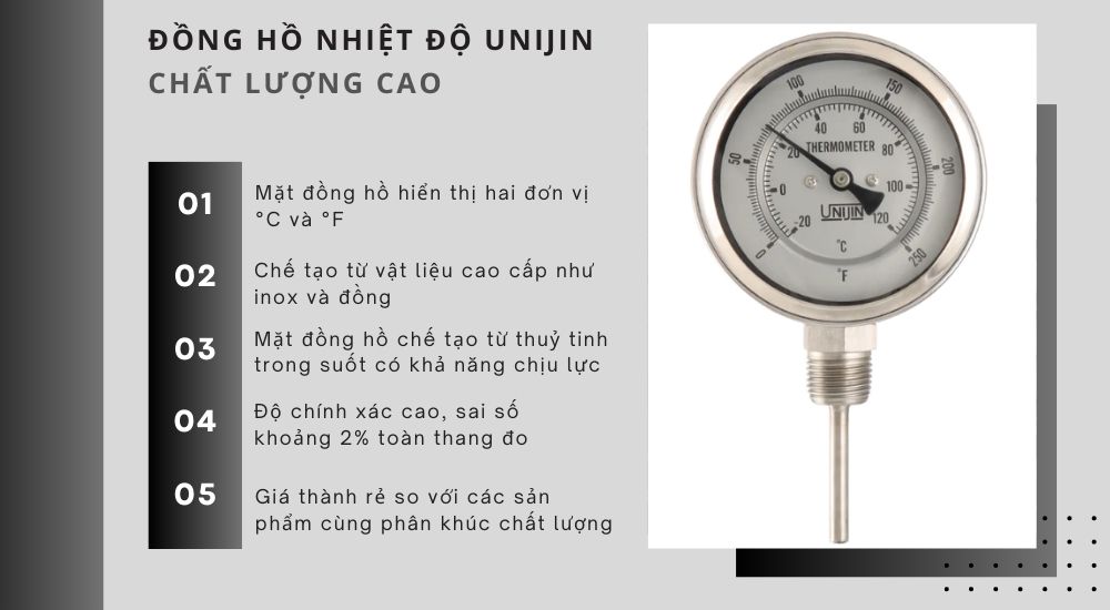 6. Đồng hồ nhiệt độ Unijin đạt chất lượng cao