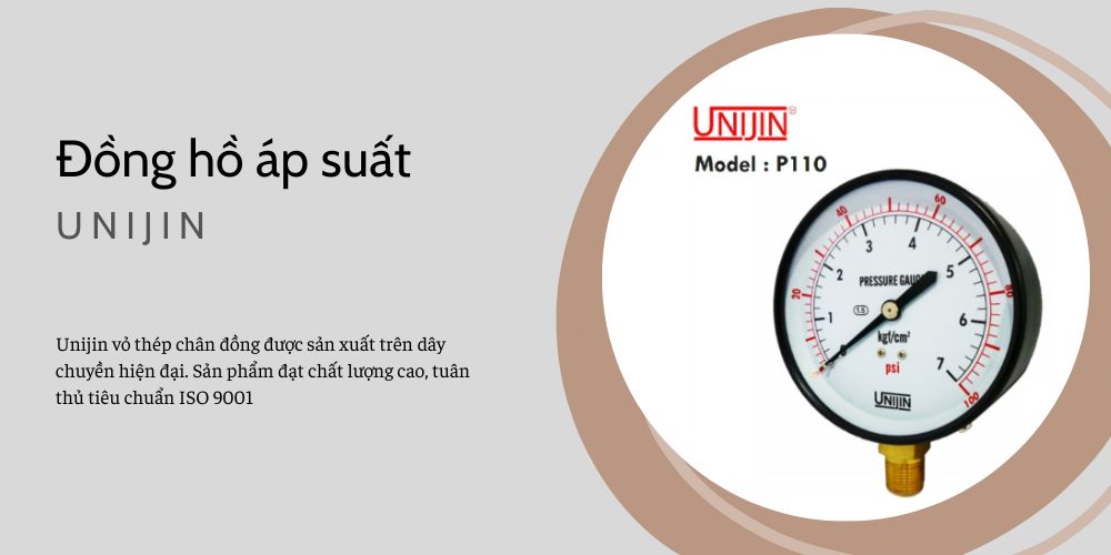 2. Đồng hồ áp suất Unijin vỏ thép chân đồng chất lượng cao